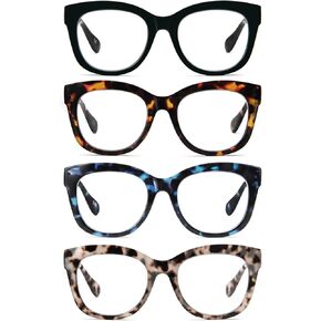 PRTCSLWD Oversized Reading Glasses for Women, 4 Pack Retro Blue Light Blocking Computer Readers with Spring Hinge in Saudi Arabia