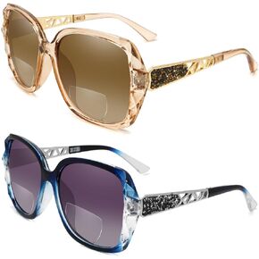 HGIOOIGH Bifocal Reading Sunglasses for Women, Oversized Square Sun Reader Sparkling Composite Shiny Frame in Saudi Arabia