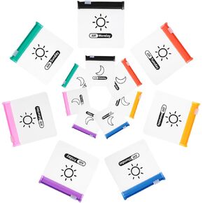 56 قطعة من منظم حبوب الدواء للسفر مع ملصقات، صيدلية جيب ذاتية الغلق يوميا صباحا/مساء، منظم حبوب الدواء الشهري، حقيبة ادوية قابلة لاعادة الاستخدام وشفافة لتخزين الاشياء الصغيرة من دازليمارت in Kuwait