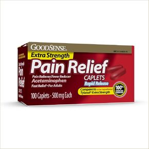 GoodSense Rapid Release Pain Relief, Acetaminophen Caplets 500 mg, Extra Strength Pain Reliever and Fever Reducer, 100 Count