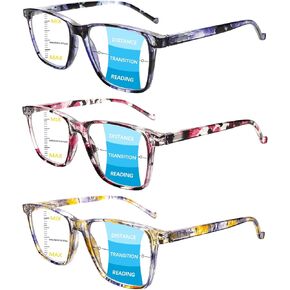 COJWIS 3-Pack Progressive Multifocus Reading Glasses Blue Light Blocking for Women Men Spring Hinge Computer Readers (3 MIX, 1.00, multiplier_x)