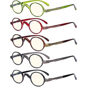 Eyekepper 5-pack Spring Temple Vintage نظارات قراءة مستديرة بيضاوية صغيرة صغيرة تتضمن قارئات أشعة الشمس +1.25
