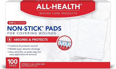 All Health Non Stick Pads, 2 in x 3 in | for Covering Wounds, Helps Prevent Infection, 100 Count (pack of 1) in Kuwait