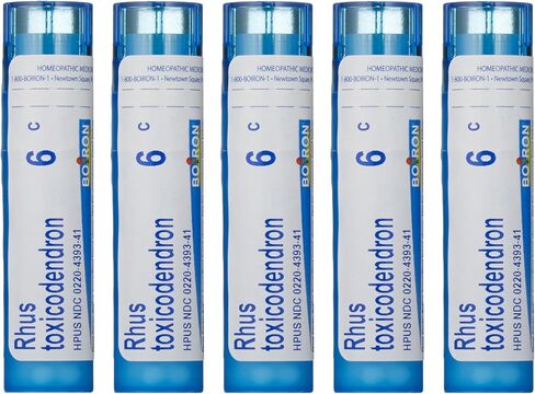 Boiron Rhus Toxicodendron 6C، 5 عبوات مكونة من 80 أنبوبًا حبيبيًا، دواء المعالجة المثلية لآلام المفاصل، in Saudi Arabia