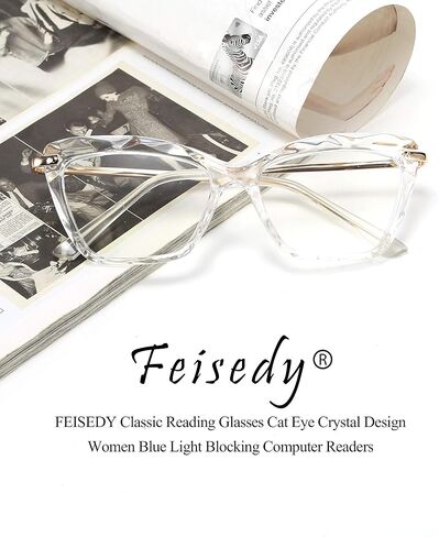 FEISEDY كريستال عين القط نظارات القراءة الضوء الأزرق حجب القارئ مكافحة إجهاد العين نظارات B2596 واضح 2.00x in Kuwait