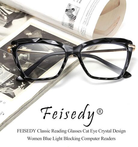 FEISEDY كريستال عين القط نظارات القراءة الضوء الأزرق حجب القارئ مكافحة إجهاد العين نظارات B2596 واضح 2.00x in Saudi Arabia