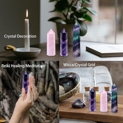 CrystalTears جمشت كريستال العصا 2.3 "-2.8" برج كريستال الشفاء الطبيعي 6 نقطة الكوارتز الكريستال الأحجار الكريمة المنشور عصا لريكي الطاقة شفاء التأمل ديكور المنزل هدية كريستال in Kuwait