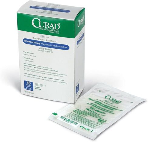 Curad Sterile Oil Emulsion Non-Adherent Gauze Dressing, 3x3 inches, for Minor Burns, Abrasions, 50 Count in Saudi Arabia