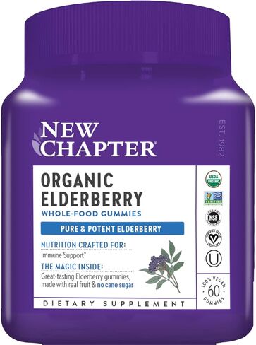 New Chapter Elderberry Gummies for Adults & Kids (2+), USDA Organic 64x Concentrated Elderberry for Immune Support, Great-Tasting Whole-Food Gummies, Vegan & Non-GMO - 60 ct in Kuwait