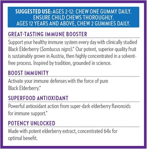 New Chapter Elderberry Gummies for Adults & Kids (2+), USDA Organic 64x Concentrated Elderberry for Immune Support, Great-Tasting Whole-Food Gummies, Vegan & Non-GMO - 60 ct in Kuwait