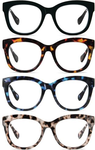 PRTCSLWD Oversized Reading Glasses for Women, 4 Pack Retro Blue Light Blocking Computer Readers with Spring Hinge in Saudi Arabia