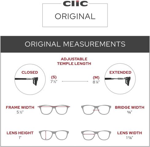 Clic Magnetic Reading Glasses, Computer Readers, Replaceable Lens, Adjustable Temples, Original, (S-M, Clear, 1.25 Magnification) in Saudi Arabia