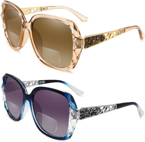HGIOOIGH Bifocal Reading Sunglasses for Women, Oversized Square Sun Reader Sparkling Composite Shiny Frame in Saudi Arabia