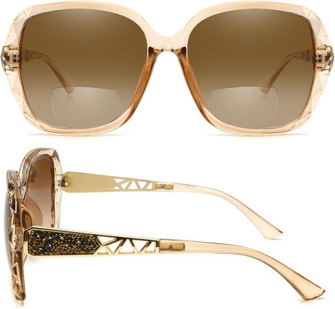 HGIOOIGH Bifocal Reading Sunglasses for Women, Oversized Square Sun Reader Sparkling Composite Shiny Frame in Saudi Arabia