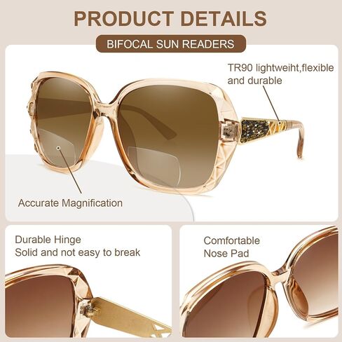 HGIOOIGH Bifocal Reading Sunglasses for Women, Oversized Square Sun Reader Sparkling Composite Shiny Frame in Saudi Arabia