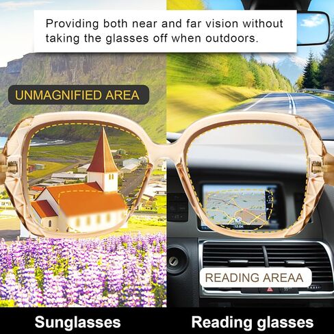 HGIOOIGH Bifocal Reading Sunglasses for Women, Oversized Square Sun Reader Sparkling Composite Shiny Frame in Saudi Arabia