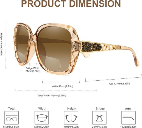 HGIOOIGH Bifocal Reading Sunglasses for Women, Oversized Square Sun Reader Sparkling Composite Shiny Frame in Saudi Arabia