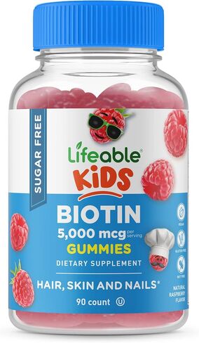 Lifeable Sugar Free Biotin Gummies for Kids – 5000mcg – Great Tasting Natural Flavor Supplement Vitamins – Vegetarian GMO-free Chewable – for Hair, Skin and Nails Support – for Children – 90 Gummies in Saudi Arabia