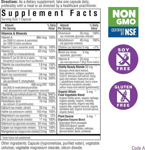 Bluebonnet Nutrition Ladies’ ONE 40+ Whole Food-Bed Multiple, Women Multivitamin for Women 40+, Soy-Free, Non-GMO, Gluten Free, 30 Vegetable Capsules, 30 Servings in Saudi Arabia
