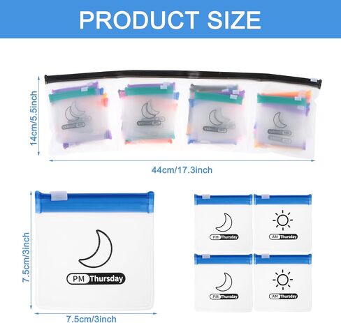 56 قطعة من منظم حبوب الدواء للسفر مع ملصقات، صيدلية جيب ذاتية الغلق يوميا صباحا/مساء، منظم حبوب الدواء الشهري، حقيبة ادوية قابلة لاعادة الاستخدام وشفافة لتخزين الاشياء الصغيرة من دازليمارت in Kuwait