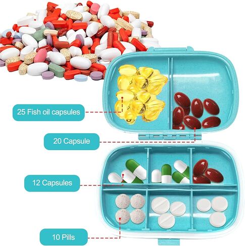 علبة حبوب منع الحمل للسفر مكونة من 8 أقسام للفيتامينات والأدوية وزيت السمك/المكملات الغذائية (كاكي) in Kuwait