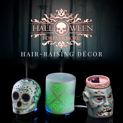 موزع روائح الزيوت العطرية من السيراميك للهالوين إلى الأبد | يوم الموتى تصميم جمجمة السكر | إعدادات إضاءة قابلة للتعديل | مرطب شخصي صامت للزيوت العطرية in Kuwait