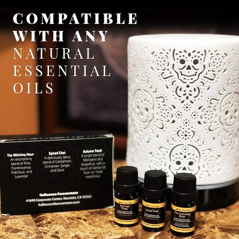 موزع روائح الزيوت العطرية من السيراميك للهالوين إلى الأبد | يوم الموتى تصميم جمجمة السكر | إعدادات إضاءة قابلة للتعديل | مرطب شخصي صامت للزيوت العطرية in Kuwait