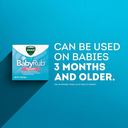 Vicks BabyRub، مرهم فرك الصدر المهدئ غير الطبي مع الأوكالبتوس وإكليل الجبل واللافندر لتهدئة الطفل وتهدئته واسترخائه، للأطفال من عمر 3 أشهر، + 1.76 أونصة in Saudi Arabia