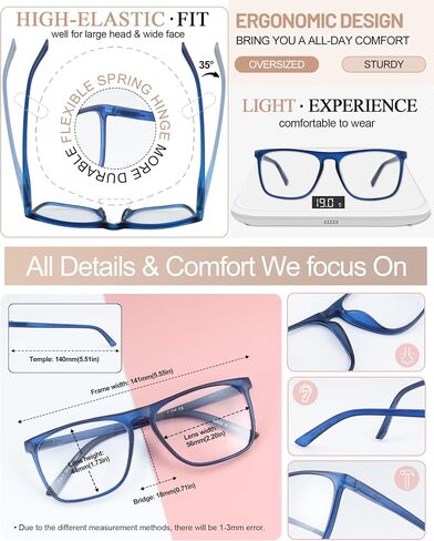 MARE AZZURO Oversized Reading Glasses Women Lightweight Large Readers 1.0 1.25 1.5 1.75 2.0 2.25 2.5 2.75 3.0 3.5 4.0 5.0 6.0 in Saudi Arabia