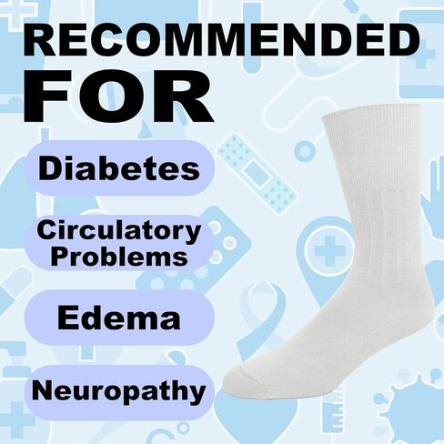 EMEM Apparel Men's Diabetic Dress Crew Cotton Socks | Non-Binding Loose Top | Seamless Toe | 3-Pair | Big and Tall Available in Kuwait