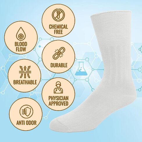 EMEM Apparel Men's Diabetic Dress Crew Cotton Socks | Non-Binding Loose Top | Seamless Toe | 3-Pair | Big and Tall Available in Kuwait