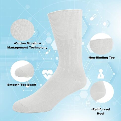 EMEM Apparel Men's Diabetic Dress Crew Cotton Socks | Non-Binding Loose Top | Seamless Toe | 3-Pair | Big and Tall Available in Kuwait