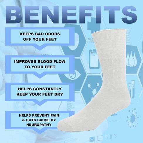 EMEM Apparel Men's Diabetic Dress Crew Cotton Socks | Non-Binding Loose Top | Seamless Toe | 3-Pair | Big and Tall Available in Kuwait