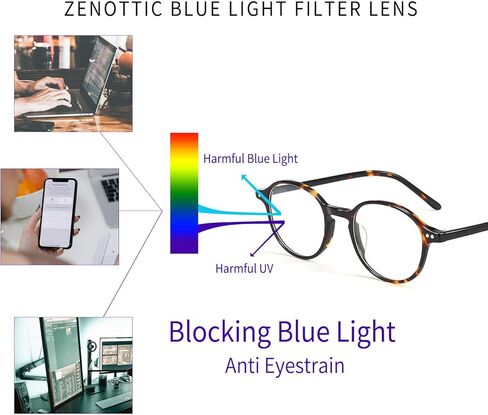 نظارات ZENOTTIC صغيرة مستديرة زرقاء اللون تحجب الضوء، نظارات كمبيوتر مصنوعة يدويًا بإطار من الأسيتات، نظارات كلاسيكية مضادة لإجهاد العين in Kuwait