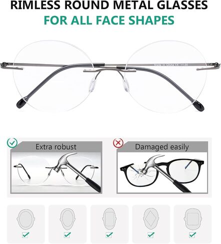 Eyekepper نظارات قراءة بدون إطار للنساء - قارئات دائرية بدون إطار للرجال جونميتال +2.00 in Kuwait