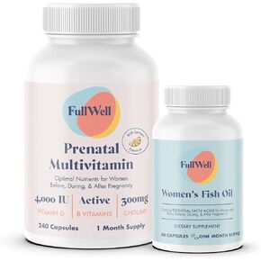 FullWell Women's Prenatal Multivitamin + Fish Oil, Registered Dietitian Formulated, Easily Absorbed Prenatal, Sustainably Sourced Fish Oil, Ideal 2:1 Ratio, Non-GMO, 30 Servings in Saudi Arabia