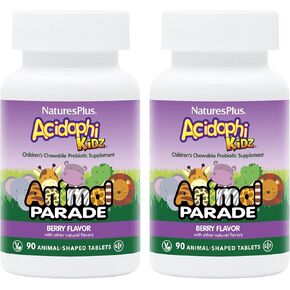 NaturesPlus Animal Parade AcidophiKidz, Berry Flavor - 90 Chewable, Animal-Shaped Tablets - Pack of 2 - with Probiotics, FOS & Grape Seed - 180 Total Servings in Kuwait