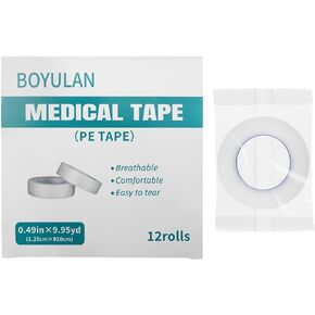 شريط طبي للإسعافات الأولية، شريط لاصق جراحي شفاف للجروح - 0.49 بوصة × 9.95 ياردة، 12 لفة in Kuwait