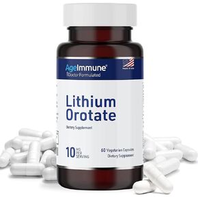 Lithium Orotate Supplement 10mg, 60 Vegetarian Capsules. Supports Memory and Emotional Wellness. Magnesium Stearate Free Supplements. (1)