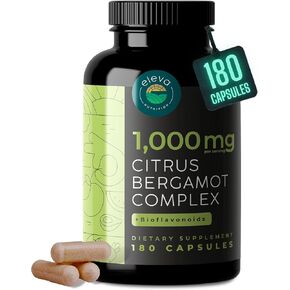 Citrus Bergamot Extract 1000mg Capsules — Contains 25:1 Citrus Bergamont, 50% Polyphenols Extract and Black Pepper — Natural Formula is Vegan and Non-GMO — 180 Capsules