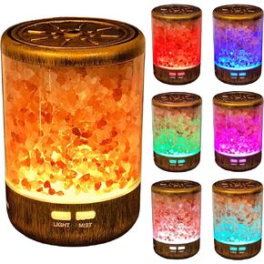 Bronze Essential Oil Aromatherapy Diffuser 100% Natural Himalayan Salt Lamp, Cool Mist Humidifier and 7 Color Changing LED Night Light (3-in-1) - 150ML, Ultrasonic Quiet, Auto Shut-Off
