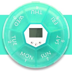 Weekly Pill Dispenser with Alarm, 7-Day Medicine Pill Organizer with up to 4 Alarms Per Day,Portable Smart Pill Box, Pill Reminder, Green