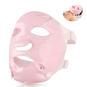 FOMI Hot Cold Clay Face Contoured Ice Mask | Flexible Cooling Full Facial Mask for Headache, Migraine, Sinus, Acne, Swollen Face, Stress, Dark Circles Relief | Fabric Backing | Natural Clay (Blue)