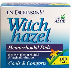 T.N. Dickinson's Hemorrhoidal Pads, Witch Hazel with Aloe, Clear, 100 Count