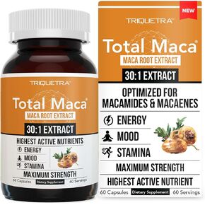 مجموع الماكا | مستخلص جذور الماكا – مستخلص 30:1، أقصى فاعلية | مُحسّن للعناصر الغذائية النشطة الماكاميدات والماكاينات (13000 ميكروجرام في كل جرعة) كبسولات جذر الماكا للنساء والرجال (60 كبسولة) in Kuwait