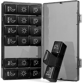 Pill Organizer 3 Times a Day, Large Weekly Pill Box Morning Noon Evening, 7 Day Pill Case, Med Case for Vitamin, Fish Oils, Supplements… (Black)