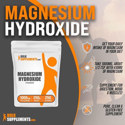 BulkSupplements.com Magnesium Hydroxide Powder - Food Grade Magnesium Hydroxide, Magnesium Hydroxide Supplement - 1000mg (410mg of Magnesium) per Serving, 500g (1.1 lbs) (Pack of 1) in Saudi Arabia