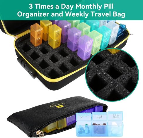 Lockable Monthly Pill Organizer 3 Times a Day, One Month Pill Box with Child Lock, Weekly Travel Bag and Pill Cutter for Fish Oil, Vitamins, Supplements and Medications in Saudi Arabia
