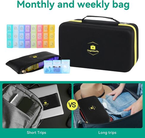 Lockable Monthly Pill Organizer 3 Times a Day, One Month Pill Box with Child Lock, Weekly Travel Bag and Pill Cutter for Fish Oil, Vitamins, Supplements and Medications in Saudi Arabia