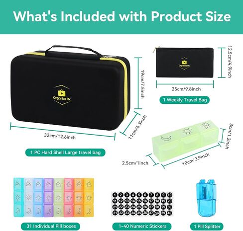 Lockable Monthly Pill Organizer 3 Times a Day, One Month Pill Box with Child Lock, Weekly Travel Bag and Pill Cutter for Fish Oil, Vitamins, Supplements and Medications in Saudi Arabia